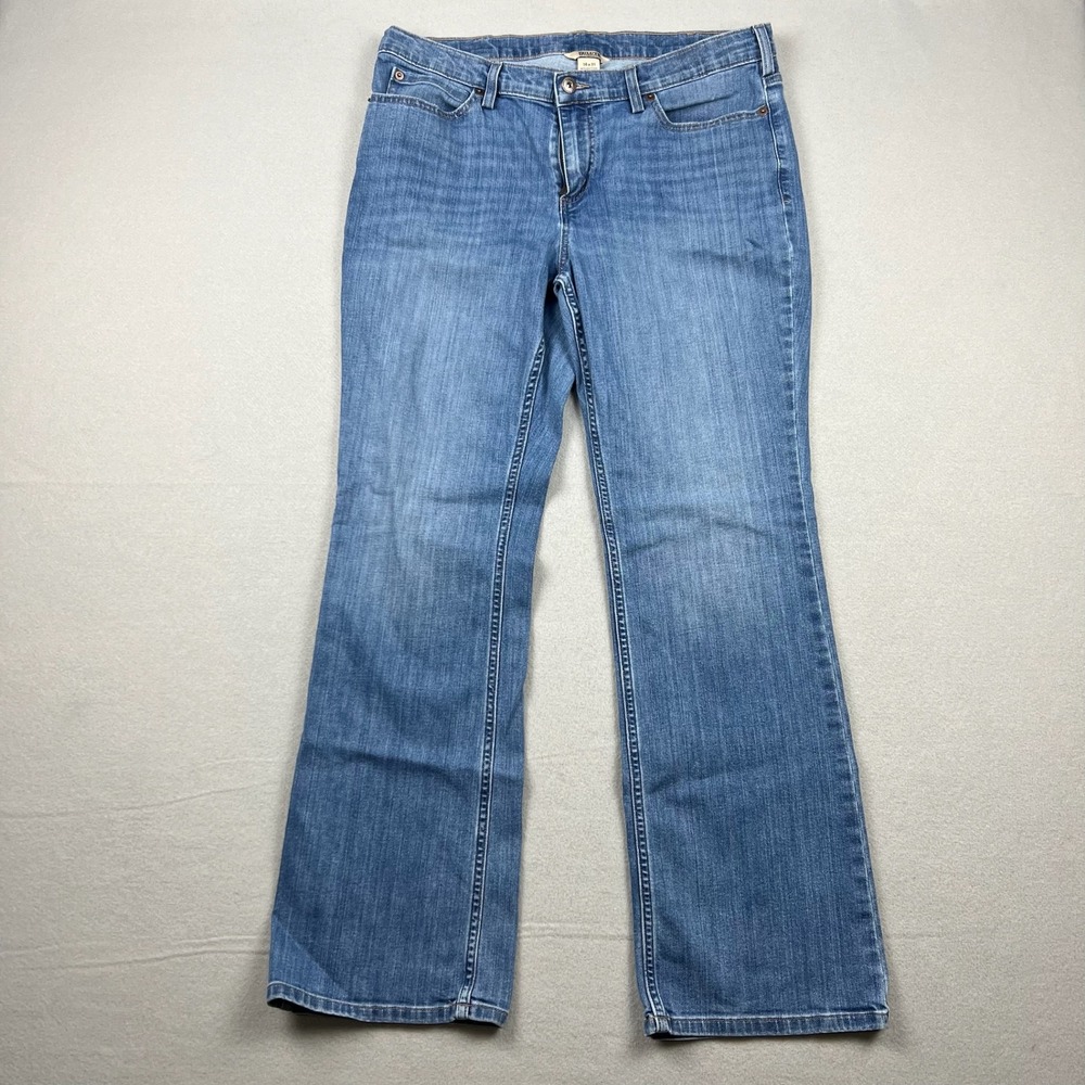 Duluth Trading Co Women 14x31 Blue Denim Bootcut Stretch Jeans Medium Faded Wash
